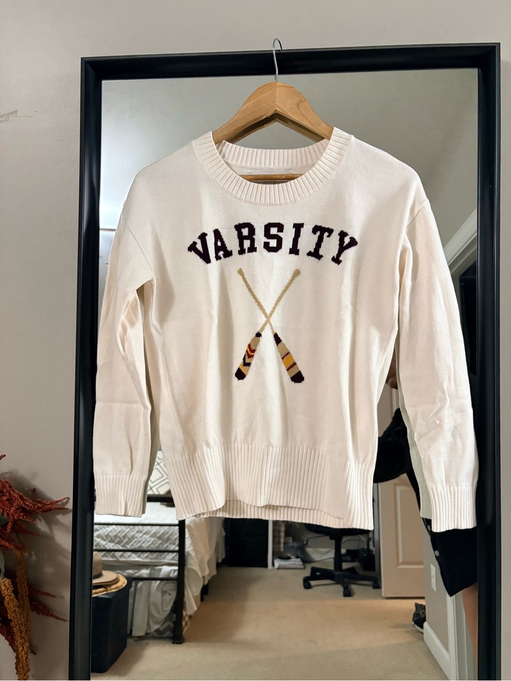 LOFT Varsity Crewneck Sweater in Cream